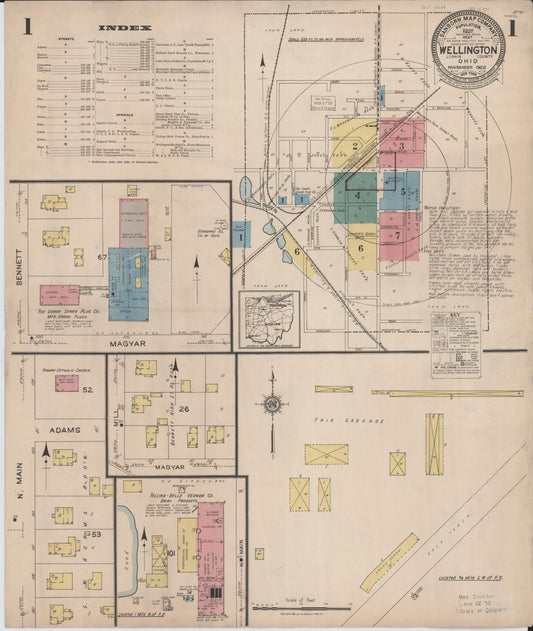 Sanborn Fire Insurance Map from Wellington, Lorain County, Ohio (1922), Sheet #0001 - Historic Sanborn Fire Insurance Map Print, vintage old map wall art, antique decor, genealogy gift, Ohio Ohio map