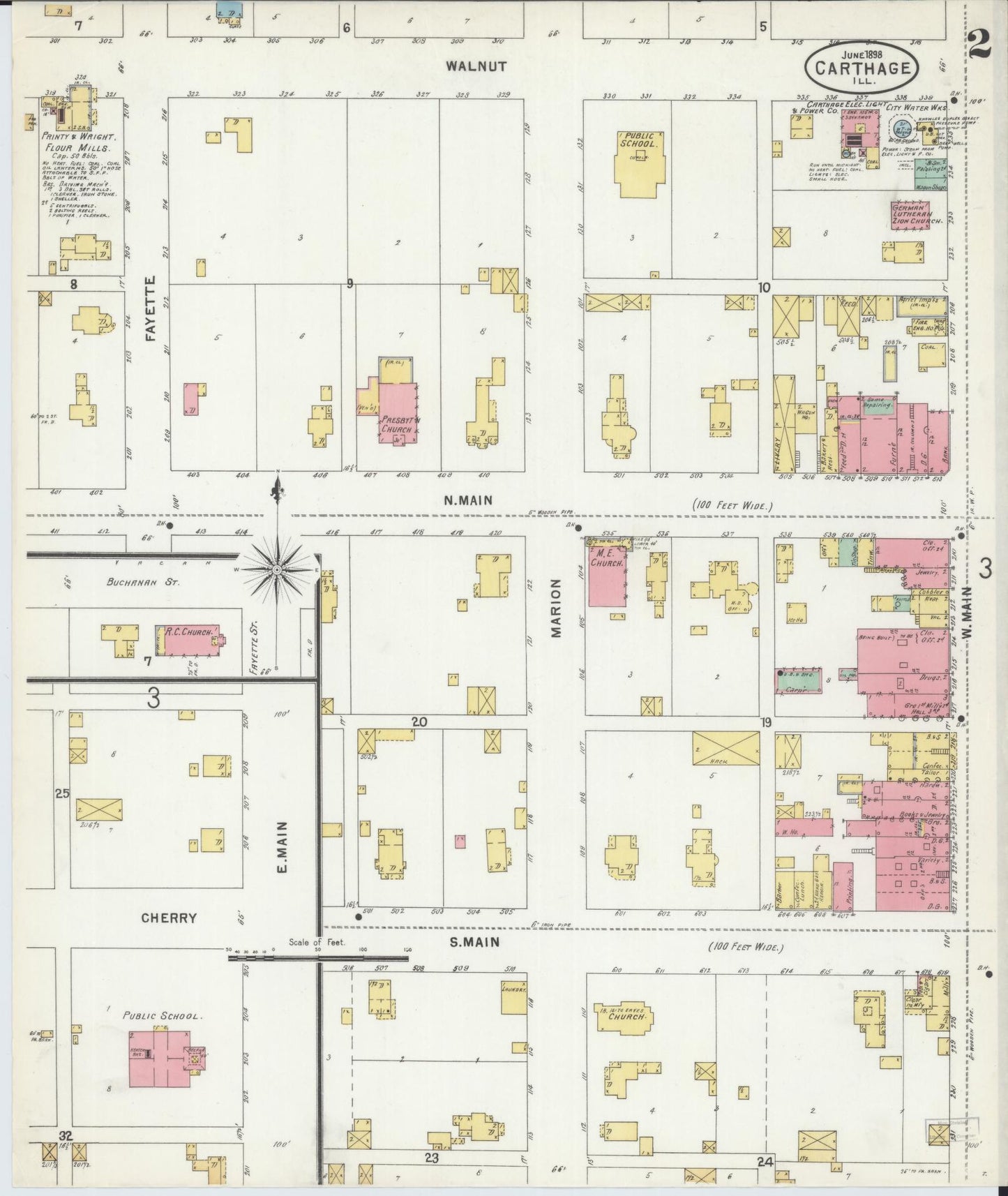 Sanborn Fire Insurance Map from Carthage, Hancock County, Illinois (1898), Sheet #0002 - Complete Map Set gallery image, historic Sanborn map, vintage wall art, Illinois Illinois