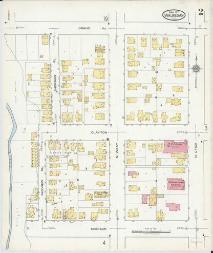 Sanborn Fire Insurance Map from Waukegan, Lake County, Illinois (1917), Sheet #0002 - Complete Map Set gallery image, historic Sanborn map, vintage wall art, Illinois Illinois