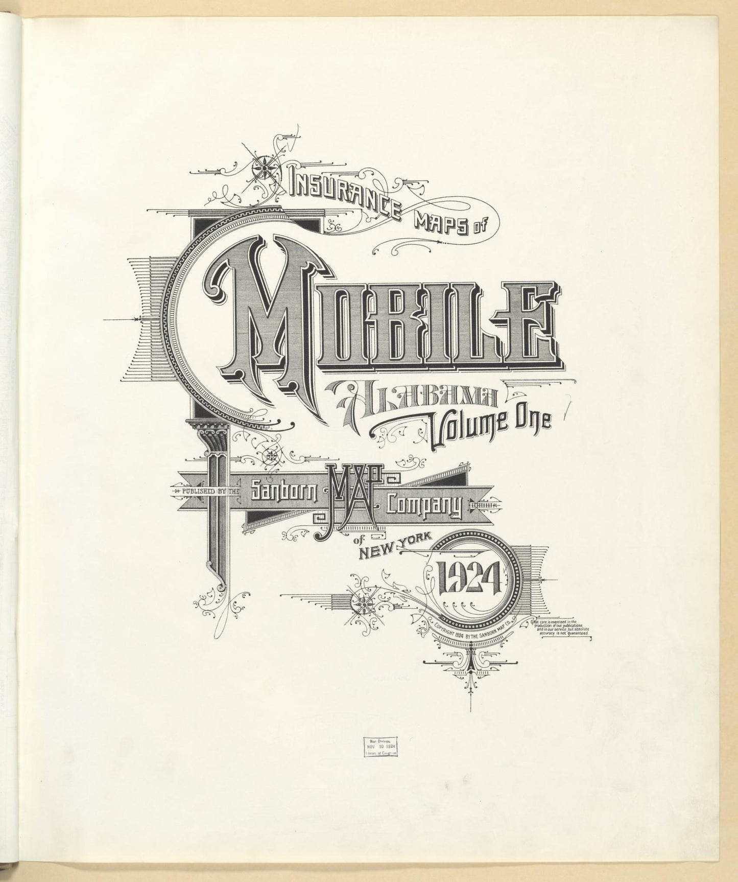 Sanborn Fire Insurance Map from Mobile, Mobile County, Alabama (1924), Sheet #0001 - Historic Sanborn Fire Insurance Map Print, vintage old map wall art, antique decor, genealogy gift, Alabama Alabama map