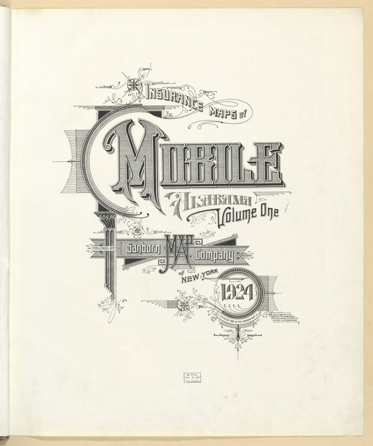 Sanborn Fire Insurance Map from Mobile, Mobile County, Alabama (1924), Sheet #0001 - Historic Sanborn Fire Insurance Map Print, vintage old map wall art, antique decor, genealogy gift, Alabama Alabama map