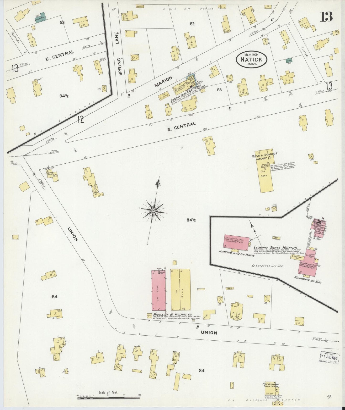 Sanborn Fire Insurance Map from Natick, Middlesex County, Massachusetts (1909), Sheet #0013 - Complete Map Set gallery image, historic Sanborn map, vintage wall art, Massachusetts Massachusetts