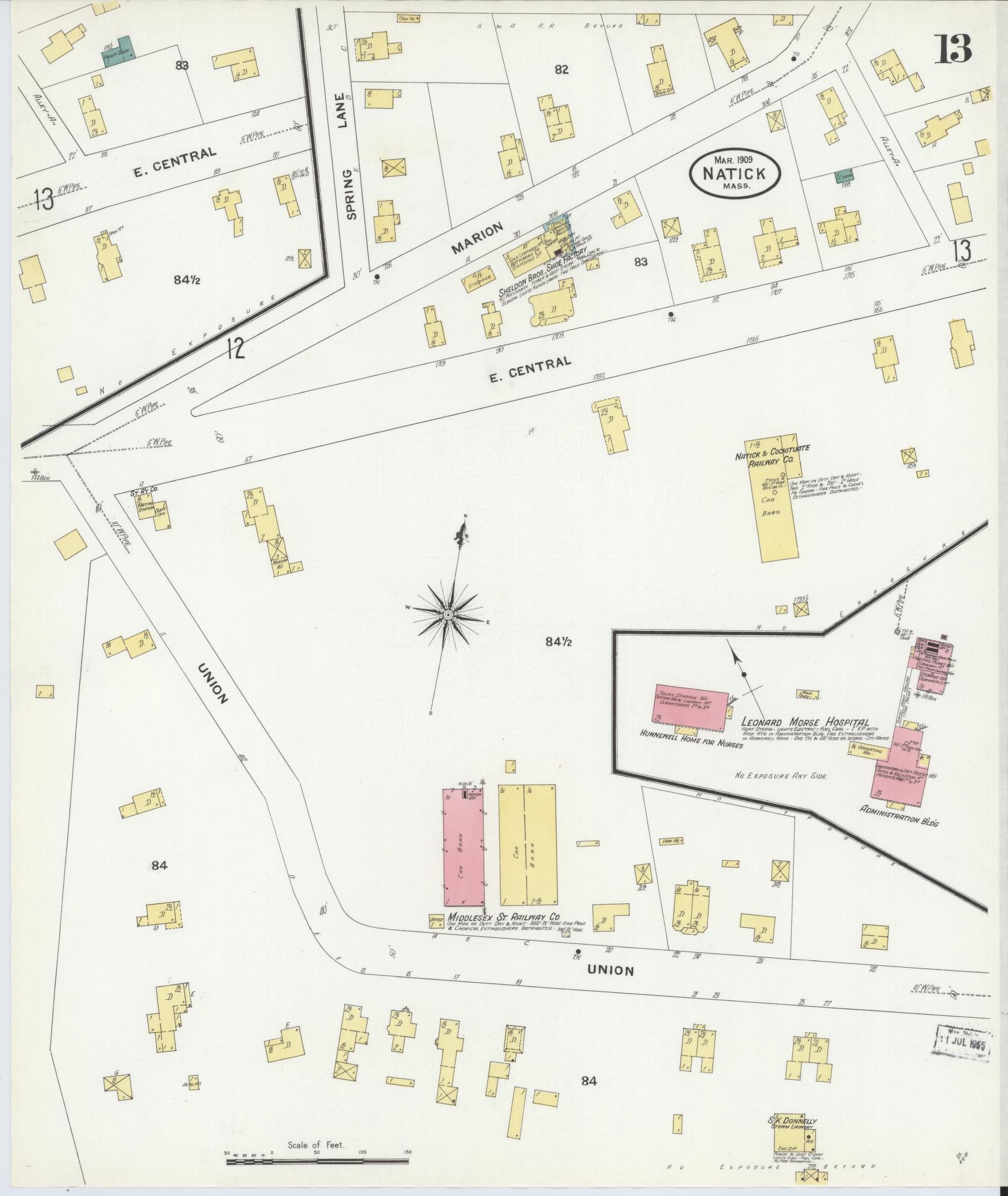 Sanborn Fire Insurance Map from Natick, Middlesex County, Massachusetts (1909), Sheet #0013 - Complete Map Set gallery image, historic Sanborn map, vintage wall art, Massachusetts Massachusetts