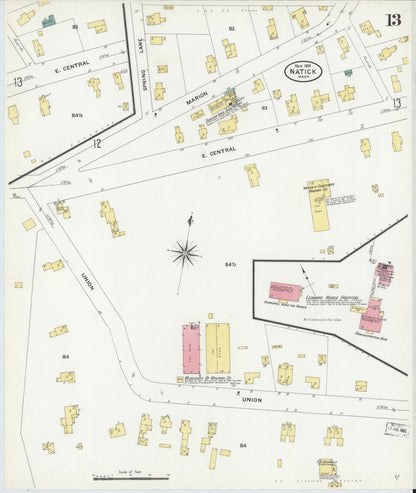 Sanborn Fire Insurance Map from Natick, Middlesex County, Massachusetts (1909), Sheet #0013 - Complete Map Set gallery image, historic Sanborn map, vintage wall art, Massachusetts Massachusetts