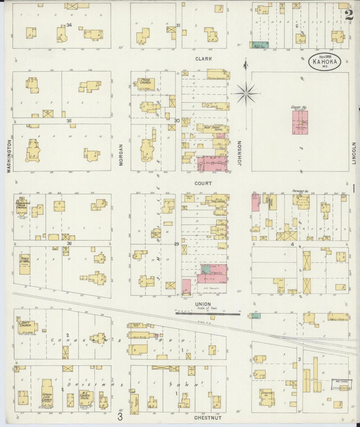 Sanborn Fire Insurance Map from Kahoka, Clark County, Missouri (1898), Sheet #0002 - Historic Sanborn Fire Insurance Map Print, vintage old map wall art, antique decor, genealogy gift, Missouri Missouri map