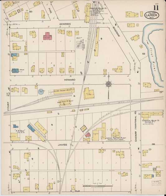 Sanborn Fire Insurance Map from Lapeer, Lapeer County, Michigan (1922), Sheet #0011 - Historic Sanborn Fire Insurance Map Print, vintage old map wall art, antique decor, genealogy gift, Michigan Michigan map