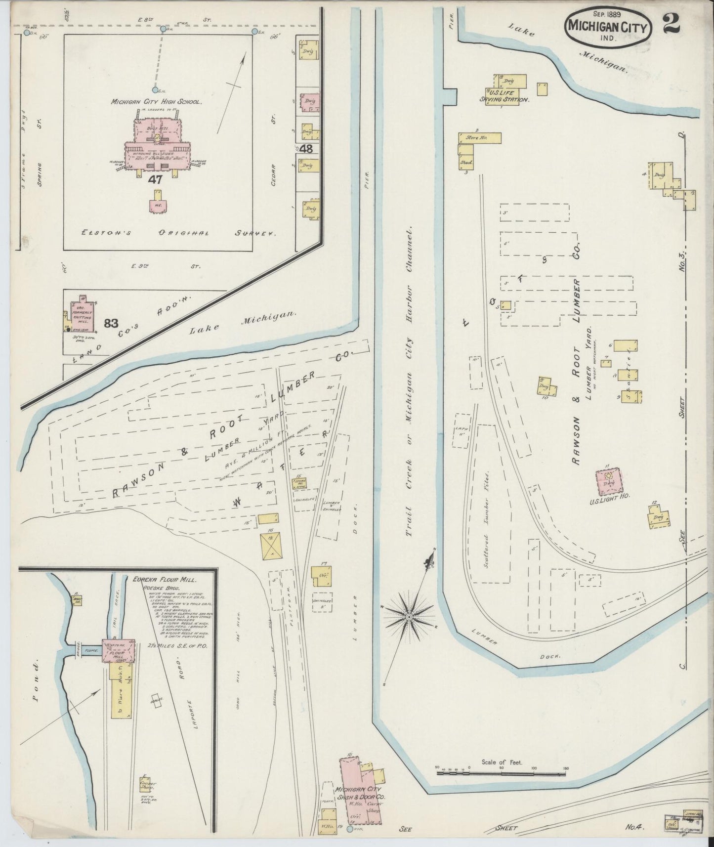 Sanborn Fire Insurance Map from Michigan City, La Porte County, Indiana (1889), Sheet #0002 - Historic Sanborn Fire Insurance Map Print, vintage old map wall art, antique decor, genealogy gift, Michigan Michigan map