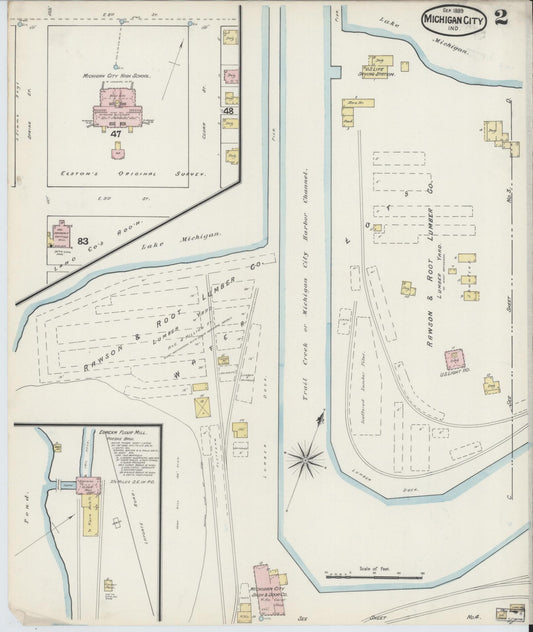 Sanborn Fire Insurance Map from Michigan City, La Porte County, Indiana (1889), Sheet #0002 - Historic Sanborn Fire Insurance Map Print, vintage old map wall art, antique decor, genealogy gift, Michigan Michigan map