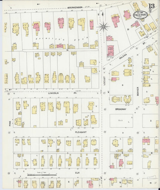 Sanborn Fire Insurance Map from Freeport, Stephenson County, Illinois (1904), Sheet #0013 - Historic Sanborn Fire Insurance Map Print, vintage old map wall art, antique decor, genealogy gift, Illinois Illinois map