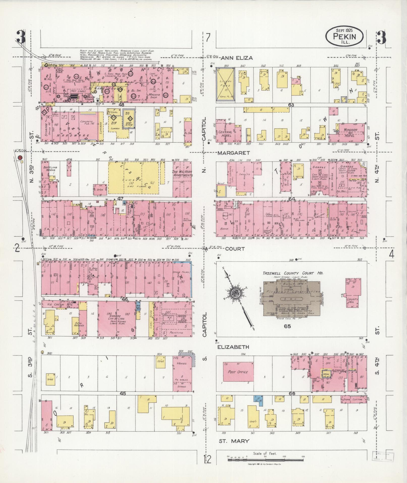Sanborn Fire Insurance Map from Pekin, Tazewell County, Illinois (1925), Sheet #0003 - Historic Sanborn Fire Insurance Map Print, vintage old map wall art, antique decor, genealogy gift, Illinois Illinois map