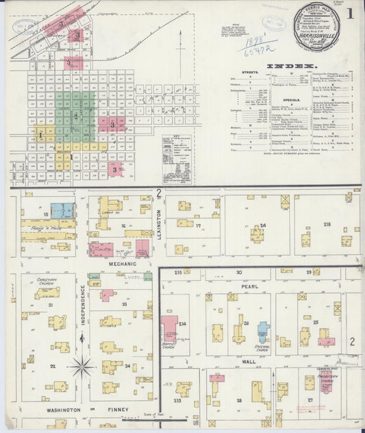 Sanborn Fire Insurance Map from Harrisonville, Cass County, Missouri (1898), Sheet #0001 - Historic Sanborn Fire Insurance Map Print, vintage old map wall art, antique decor, genealogy gift, Missouri Missouri map