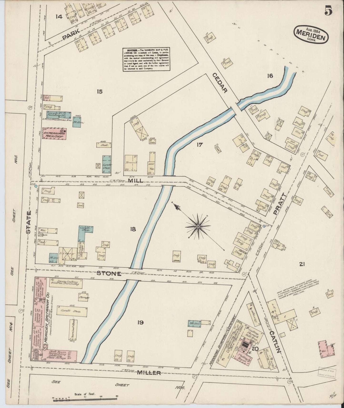 Sanborn Fire Insurance Map from Meriden, New Haven County, Connecticut (1884), Sheet #0005 - Complete Map Set gallery image, historic Sanborn map, vintage wall art, Connecticut Connecticut