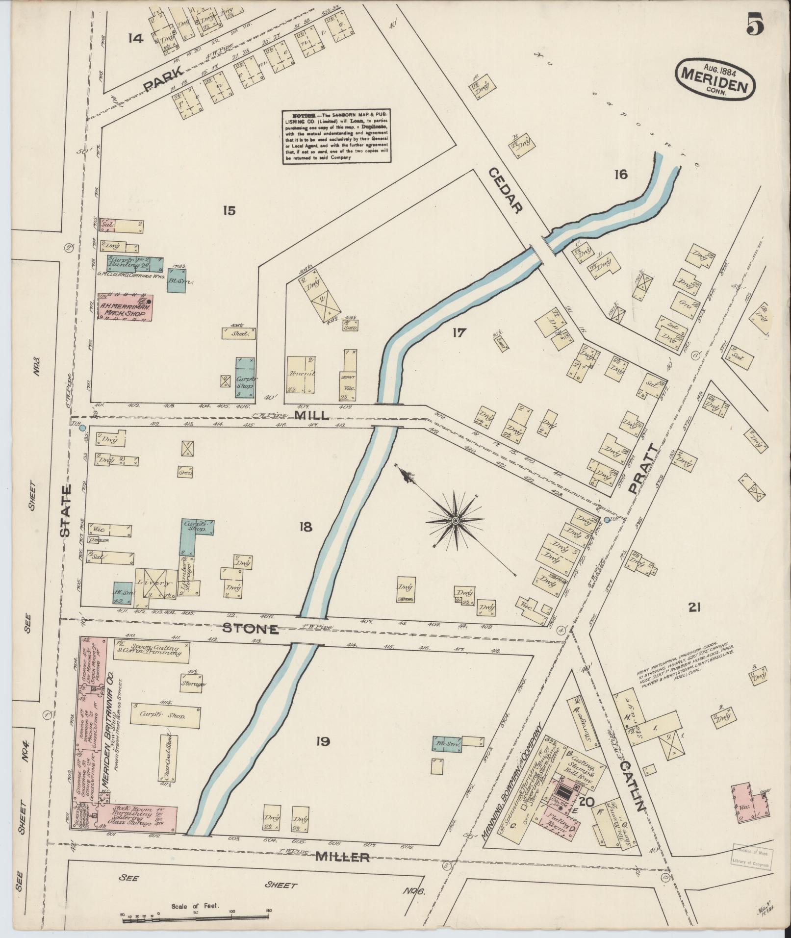 Sanborn Fire Insurance Map from Meriden, New Haven County, Connecticut (1884), Sheet #0005 - Complete Map Set gallery image, historic Sanborn map, vintage wall art, Connecticut Connecticut