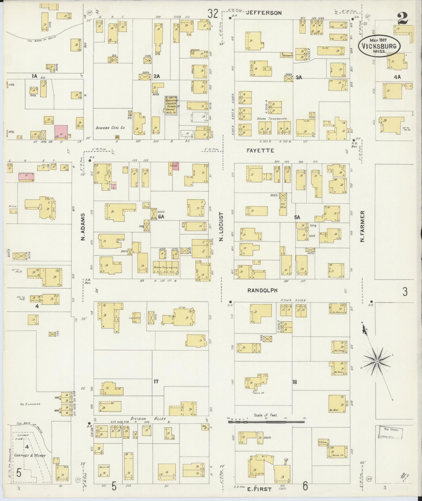 Sanborn Fire Insurance Map from Vicksburg, Warren County, Mississippi (1907), Sheet #0002 - Complete Map Set gallery image, historic Sanborn map, vintage wall art, Mississippi Mississippi