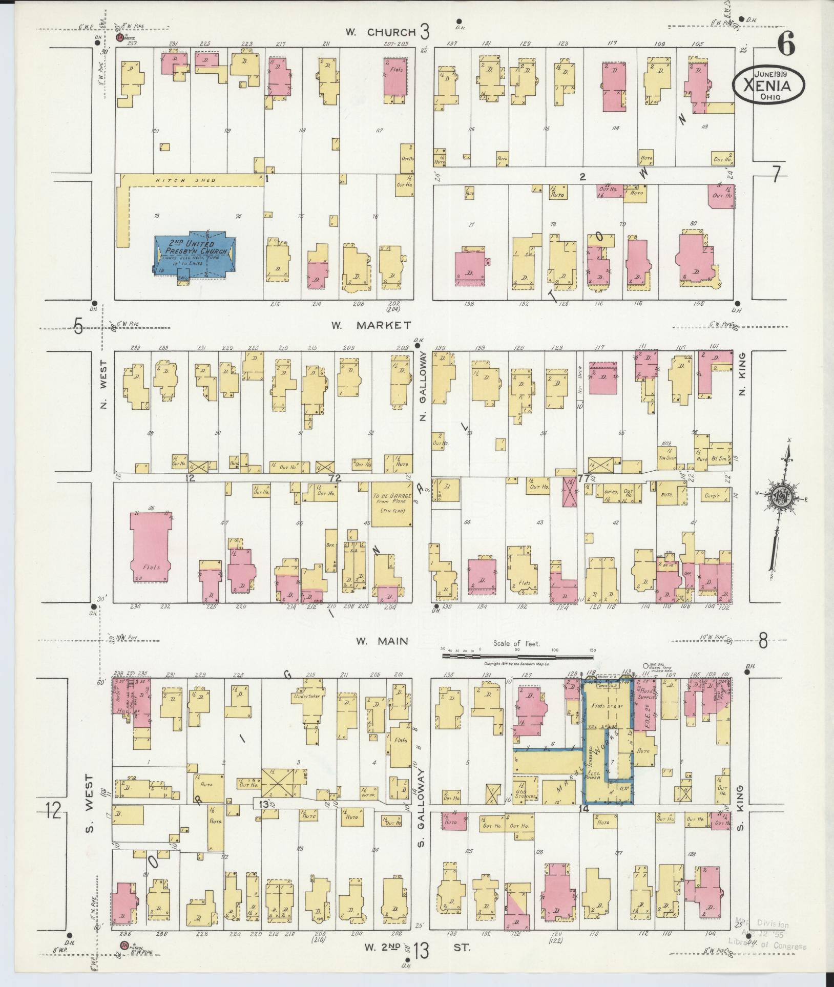 Sanborn Fire Insurance Map from Xenia, Greene County, Ohio (1919), Sheet #0006 - Complete Map Set gallery image, historic Sanborn map, vintage wall art, Ohio Ohio