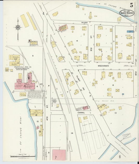 Sanborn Fire Insurance Map from Three Rivers, Saint Joseph County, Michigan (1916), Sheet #0005 - Historic Sanborn Fire Insurance Map Print, vintage old map wall art, antique decor, genealogy gift, Michigan Michigan map