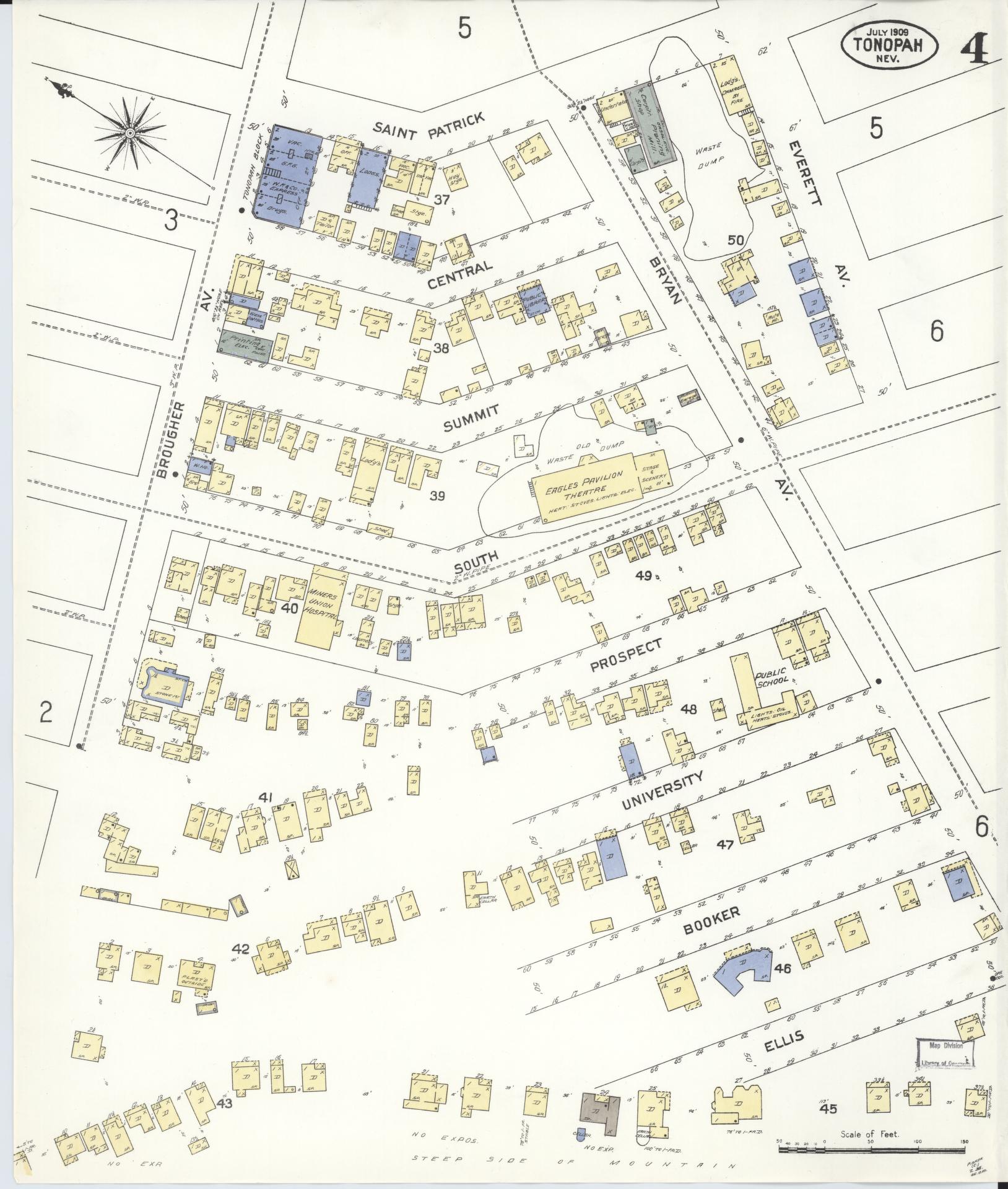 Sanborn Fire Insurance Map from Tonopah, Nye County, Nevada (1909), Sheet #0004 - Complete Map Set gallery image, historic Sanborn map, vintage wall art, Nevada Nevada