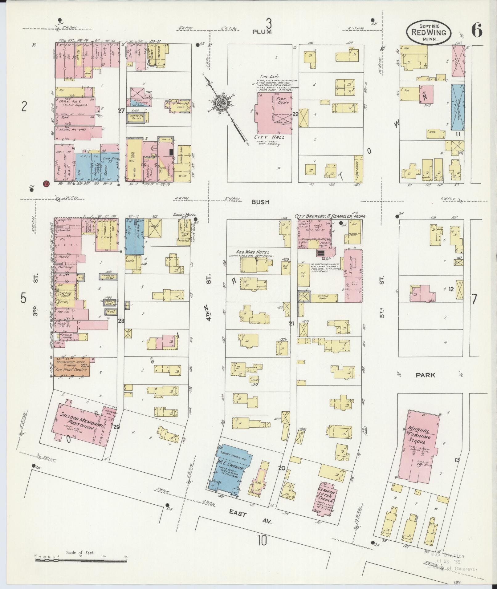 Sanborn Fire Insurance Map from Red Wing, Goodhue County, Minnesota (1910), Sheet #0006 - Complete Map Set gallery image, historic Sanborn map, vintage wall art, Minnesota Minnesota