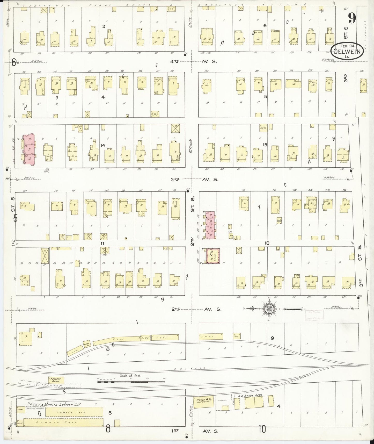 Sanborn Fire Insurance Map from Oelwein, Fayette County, Iowa (1914), Sheet #0009 - Historic Sanborn Fire Insurance Map Print