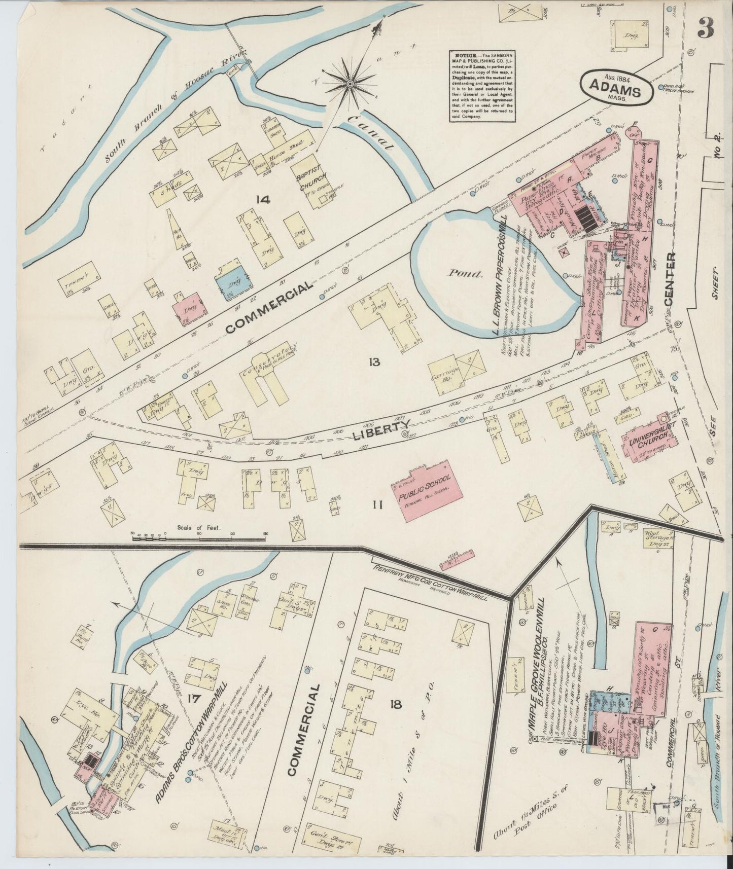 Sanborn Fire Insurance Map from Adams, Berkshire County, Massachusetts (1884), Sheet #0003 - Complete Map Set gallery image, historic Sanborn map, vintage wall art, Massachusetts Massachusetts