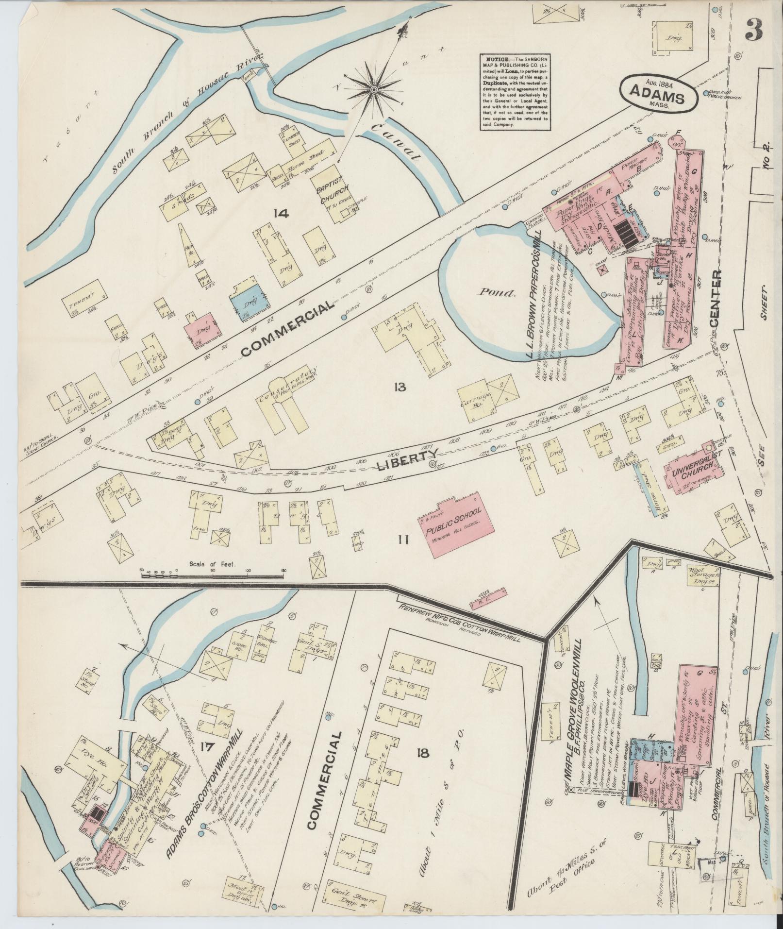 Sanborn Fire Insurance Map from Adams, Berkshire County, Massachusetts (1884), Sheet #0003 - Complete Map Set gallery image, historic Sanborn map, vintage wall art, Massachusetts Massachusetts