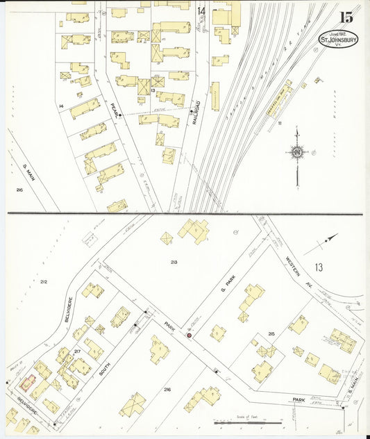Sanborn Fire Insurance Map from Saint Johnsbury, Caledonia County, Vermont (1912), Sheet #0015 - Historic Sanborn Fire Insurance Map Print, vintage old map wall art, antique decor, genealogy gift, Vermont Vermont map