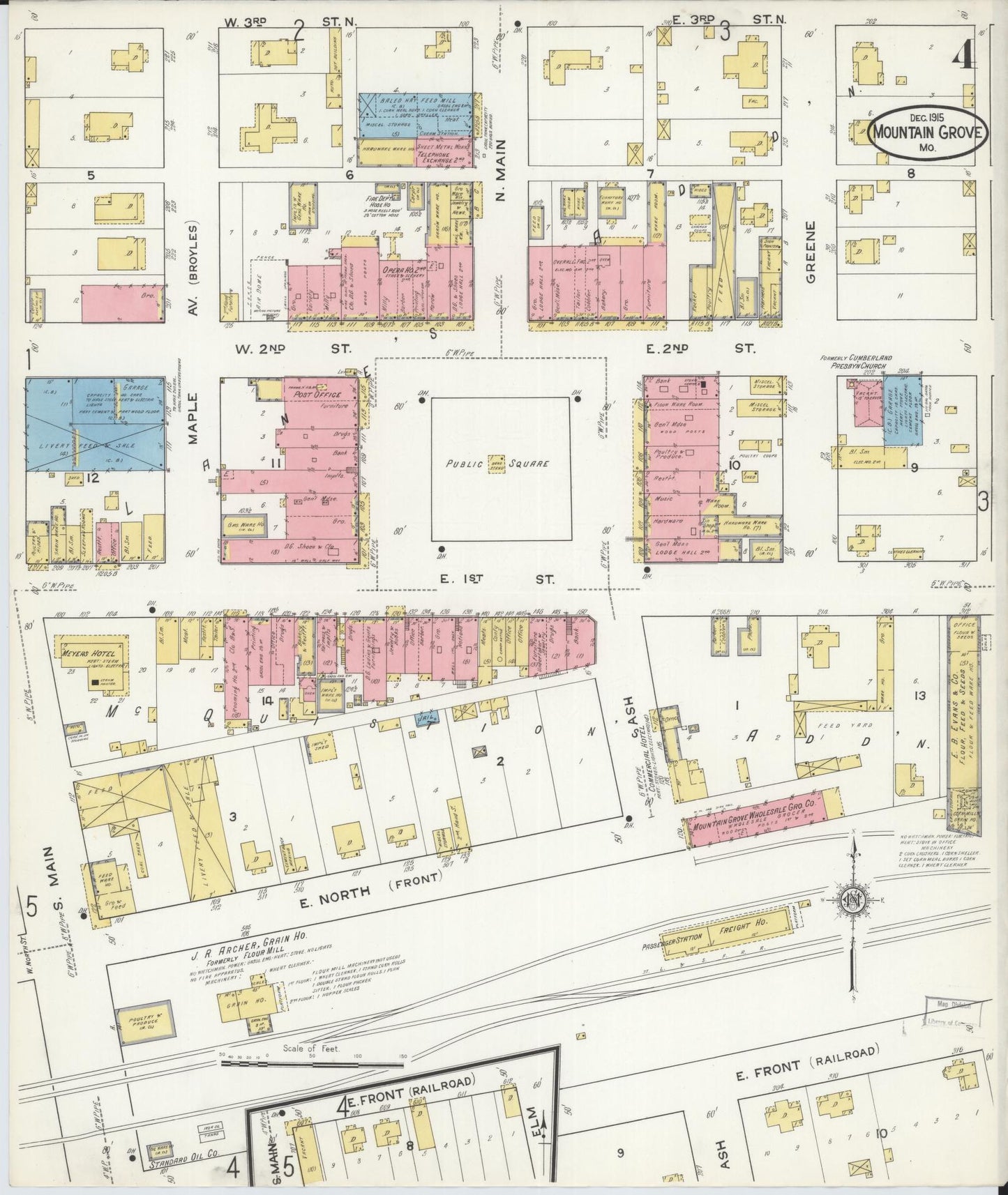 Sanborn Fire Insurance Map from Mountain Grove, Wright County, Missouri (1915), Sheet #0004 - Historic Sanborn Fire Insurance Map Print, vintage old map wall art, antique decor, genealogy gift, Missouri Missouri map