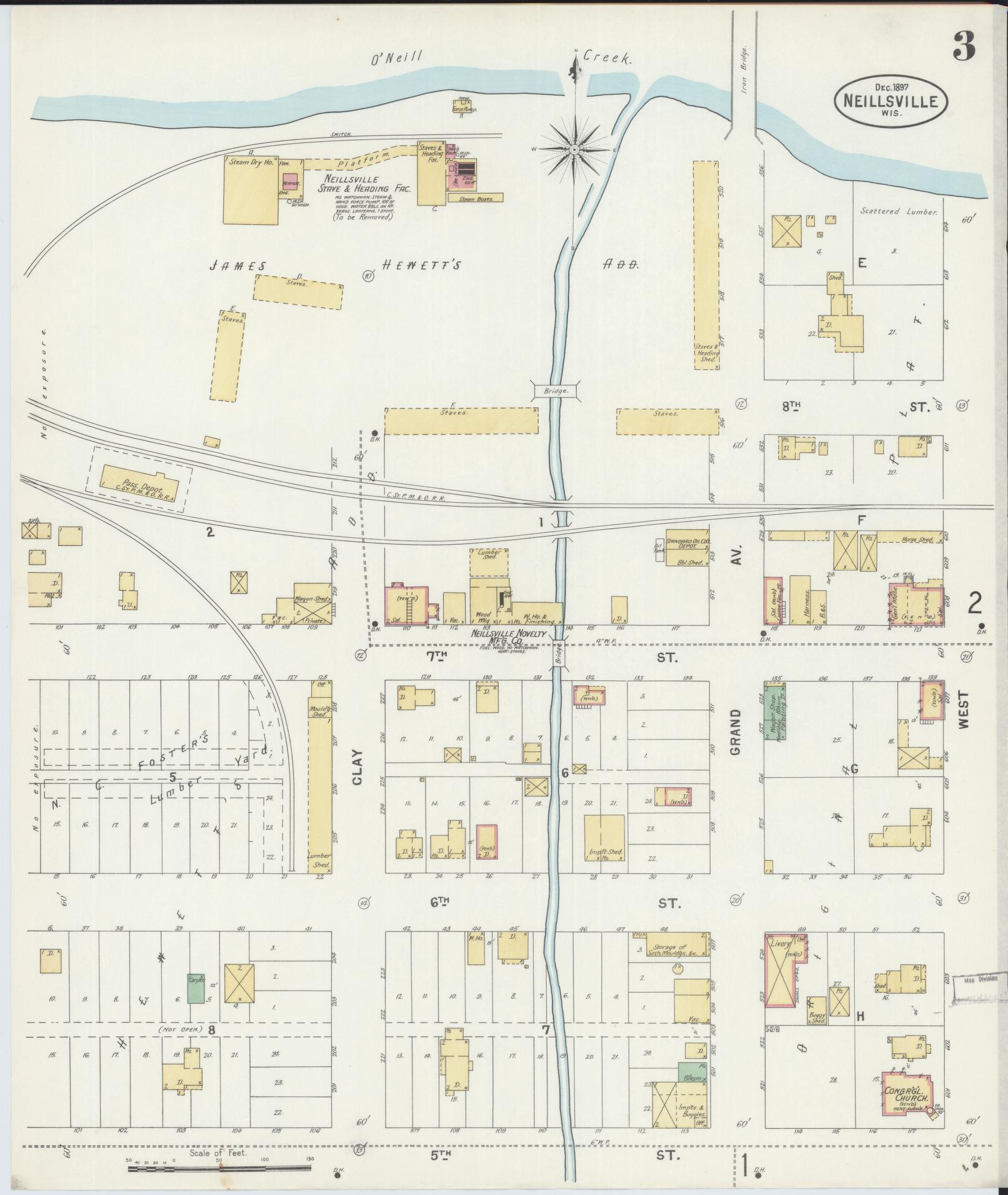 Sanborn Fire Insurance Map from Neillsville, Clark County, Wisconsin (1897), Sheet #0003 - Complete Map Set gallery image, historic Sanborn map, vintage wall art, Wisconsin Wisconsin