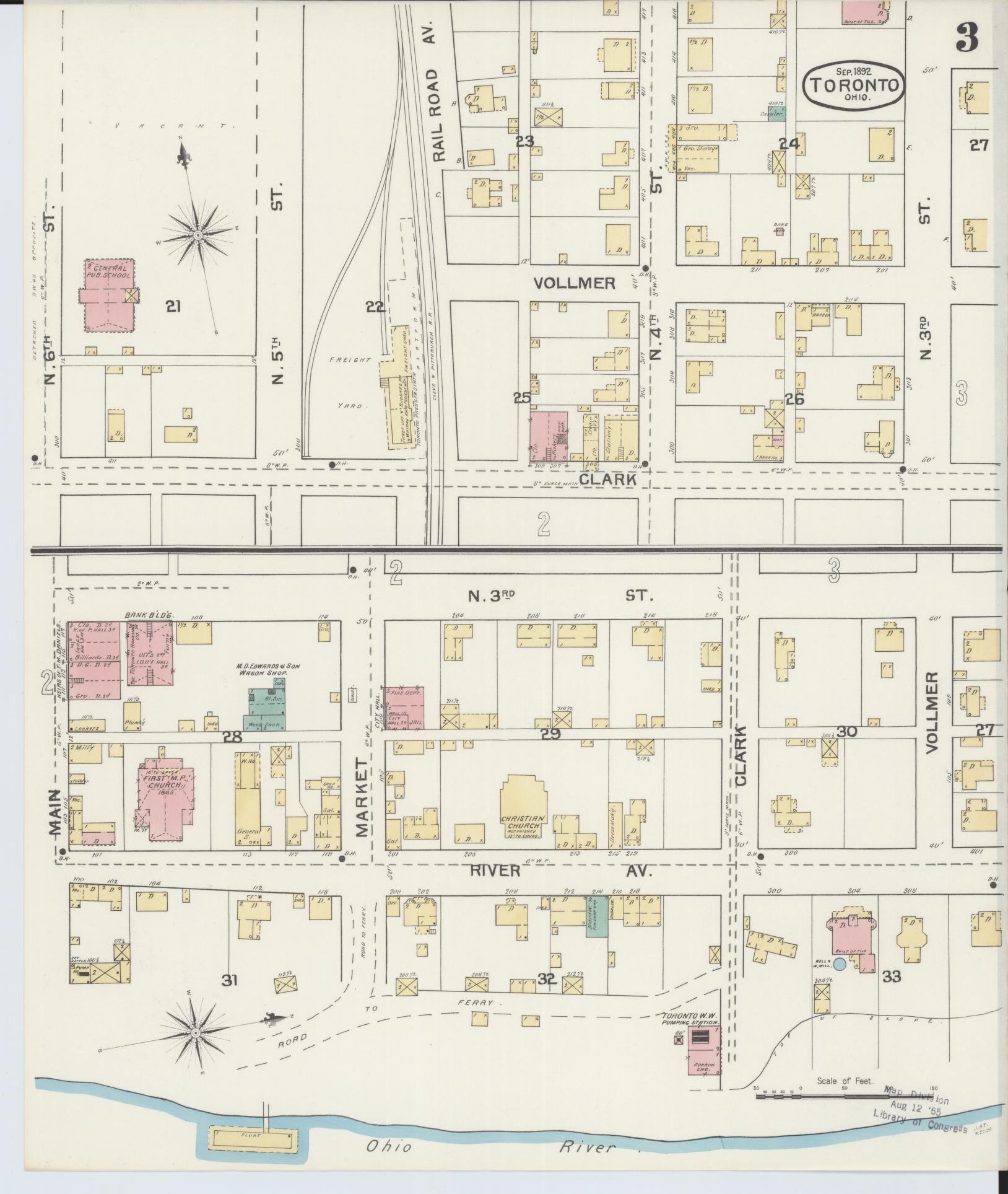Sanborn Fire Insurance Map from Toronto, Jefferson County, Ohio (1892), Sheet #0003 - Complete Map Set gallery image, historic Sanborn map, vintage wall art, Ohio Ohio