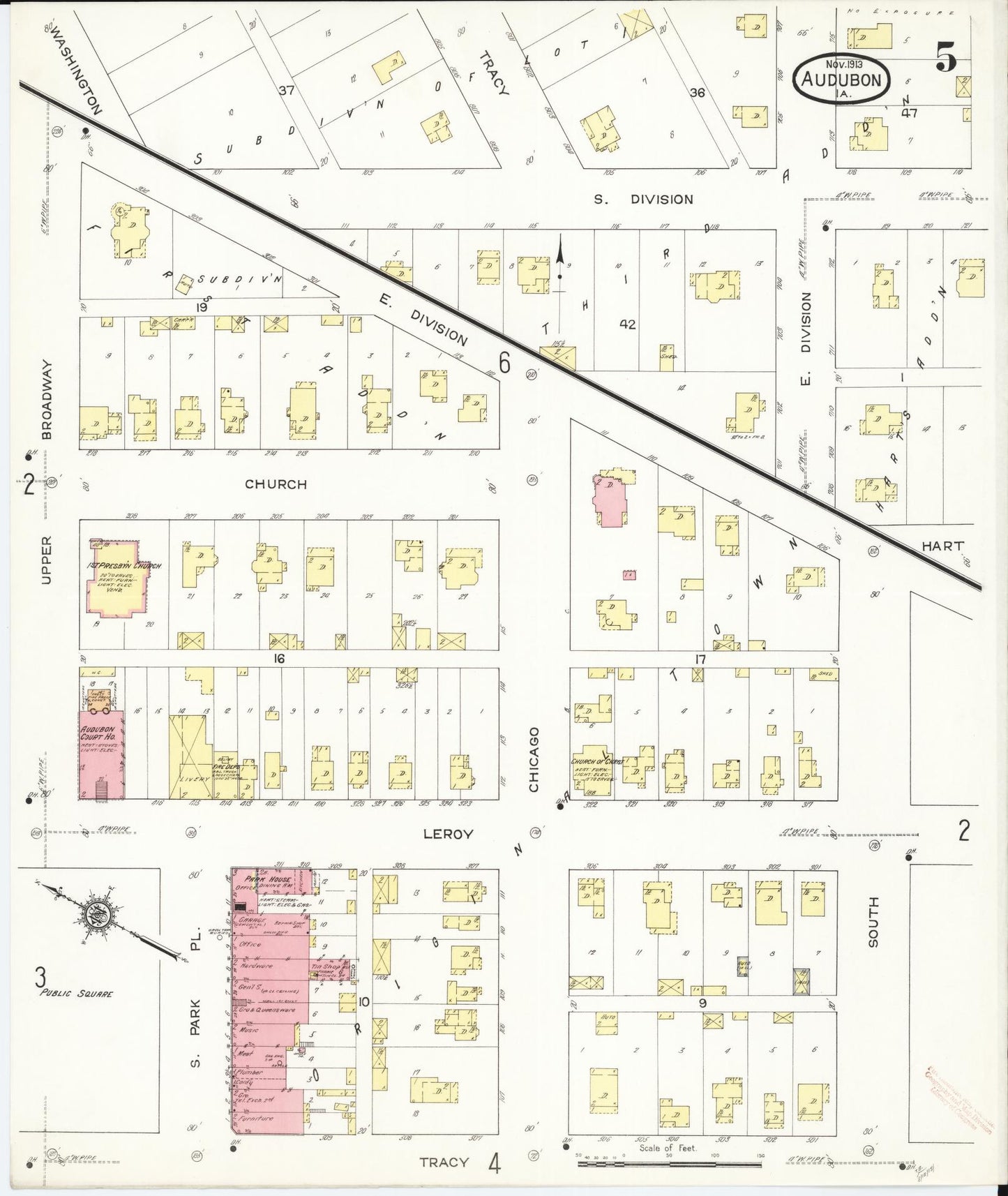 Sanborn Fire Insurance Map from Audubon, Audubon County, Iowa (1913), Sheet #0005 - Historic Sanborn Fire Insurance Map Print, vintage old map wall art