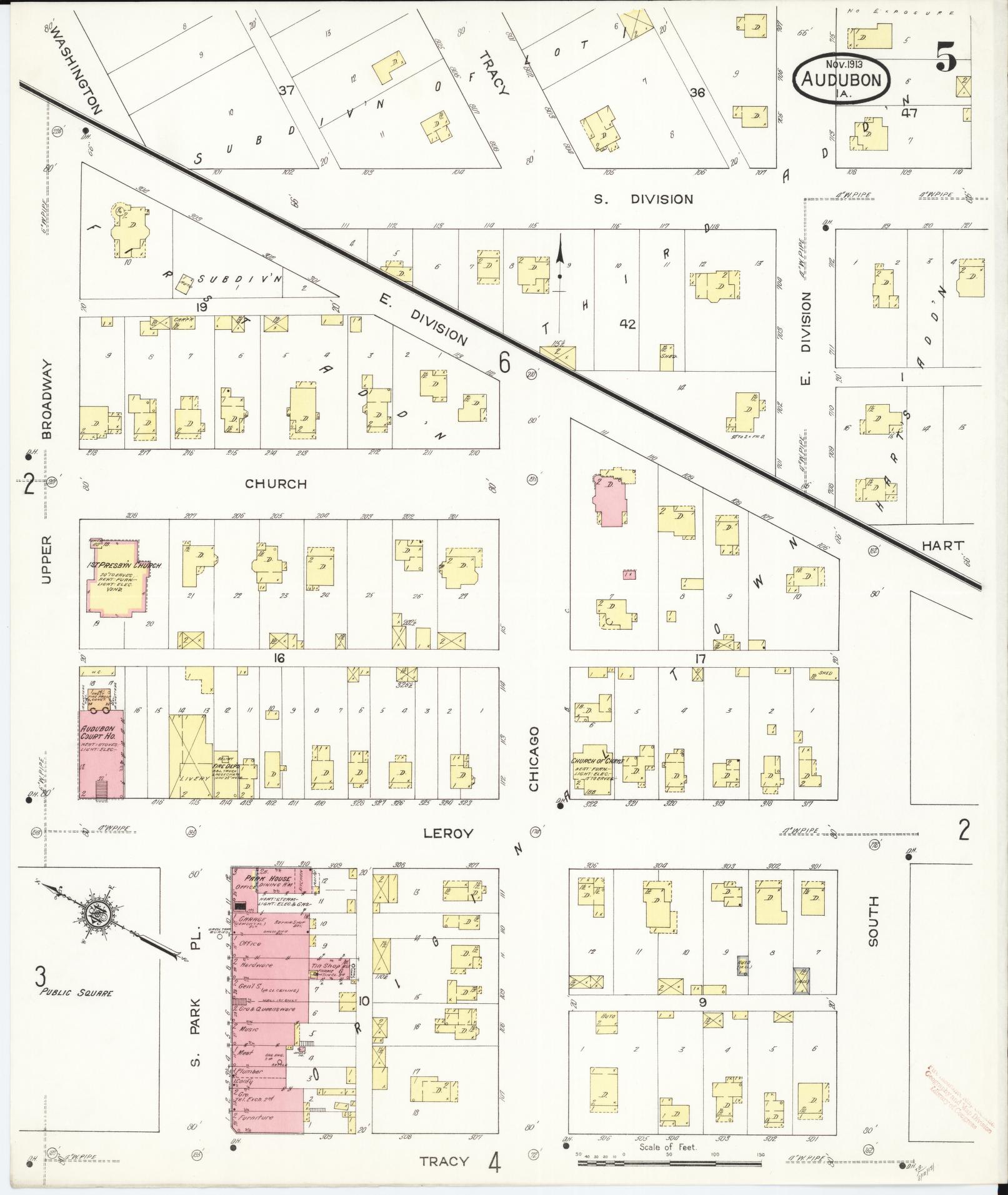 Sanborn Fire Insurance Map from Audubon, Audubon County, Iowa (1913), Sheet #0005 - Historic Sanborn Fire Insurance Map Print, vintage old map wall art