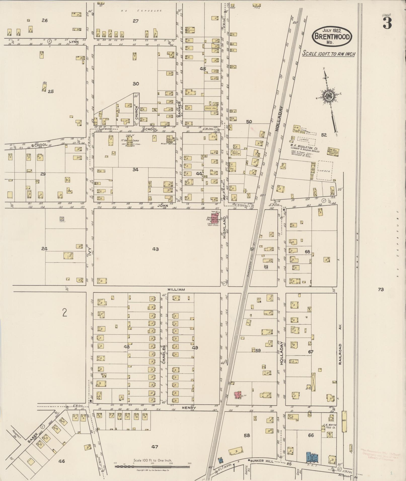 Sanborn Fire Insurance Map from Brentwood, Prince Georges County, Maryland (1922), Sheet #0003 - Complete Map Set gallery image, historic Sanborn map, vintage wall art, Maryland Maryland