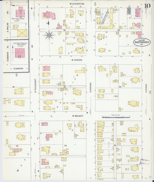Sanborn Fire Insurance Map from Independence, Jackson County, Missouri (1907), Sheet #0010 - Historic Sanborn Fire Insurance Map Print, vintage old map wall art, antique decor, genealogy gift, Missouri Missouri map