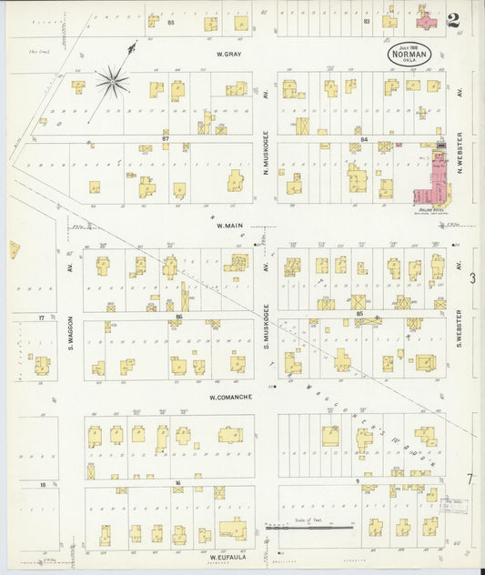Sanborn Fire Insurance Map from Norman, Cleveland County, Oklahoma (1908), Sheet #0002 - Historic Sanborn Fire Insurance Map Print, vintage old map wall art, antique decor, genealogy gift, Oklahoma Oklahoma map