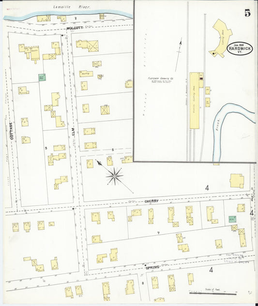 Sanborn Fire Insurance Map from Hardwick, Caledonia County, Vermont (1905), Sheet #0005 - Historic Sanborn Fire Insurance Map Print, vintage old map wall art, antique decor, genealogy gift, Vermont Vermont map