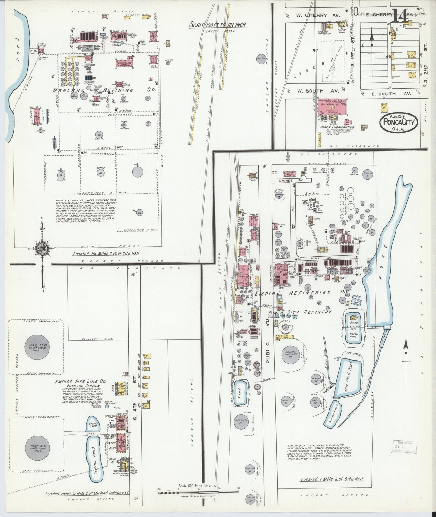 Sanborn Fire Insurance Map from Ponca City, Kay County, Oklahoma (1919), Sheet #0014 - Historic Sanborn Fire Insurance Map Print, vintage old map wall art, antique decor, genealogy gift, Oklahoma Oklahoma map
