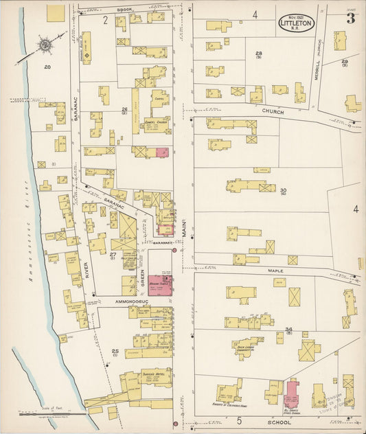Sanborn Fire Insurance Map from Littleton, Grafton County, New Hampshire (1921), Sheet #0003 - Historic Sanborn Fire Insurance Map Print, vintage old map wall art, antique decor, genealogy gift, New Hampshire New Hampshire map