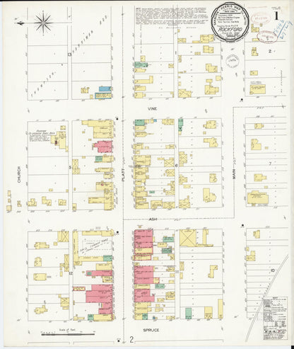 Sanborn Fire Insurance Map from Rockford, Floyd County, Iowa (1899), Sheet #0001 - Historic Sanborn Fire Insurance Map Print, vintage old map wall art