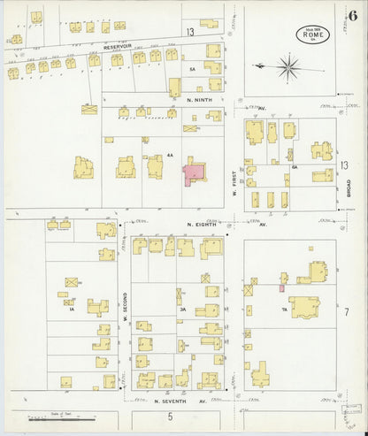 Sanborn Fire Insurance Map from Rome, Floyd County, Georgia (1909), Sheet #0006 - Complete Map Set gallery image, historic Sanborn map, vintage wall art, Georgia Georgia