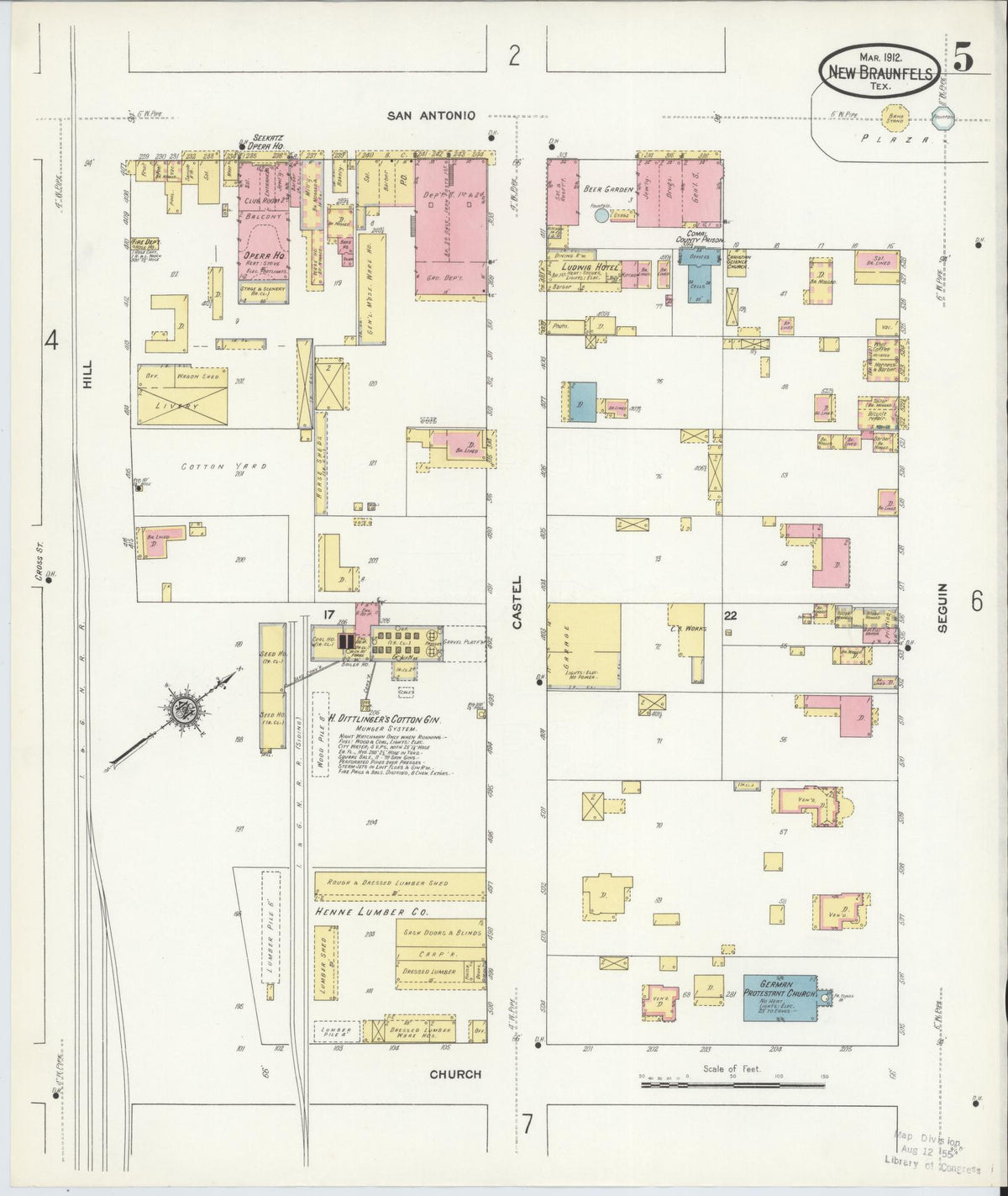 Sanborn Fire Insurance Map from New Braunfels, Comal County, Texas (1912), Sheet #0005 - Historic Sanborn Fire Insurance Map Print, vintage old map wall art, antique decor, genealogy gift, Texas Texas map