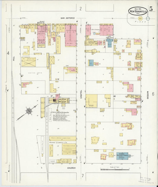 Sanborn Fire Insurance Map from New Braunfels, Comal County, Texas (1912), Sheet #0005 - Historic Sanborn Fire Insurance Map Print, vintage old map wall art, antique decor, genealogy gift, Texas Texas map