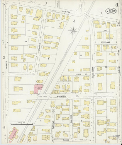 Sanborn Fire Insurance Map from Malden, Middlesex County, Massachusetts (1897), Sheet #0004 - Historic Sanborn Fire Insurance Map Print, vintage old map wall art, antique decor, genealogy gift, Massachusetts Massachusetts map