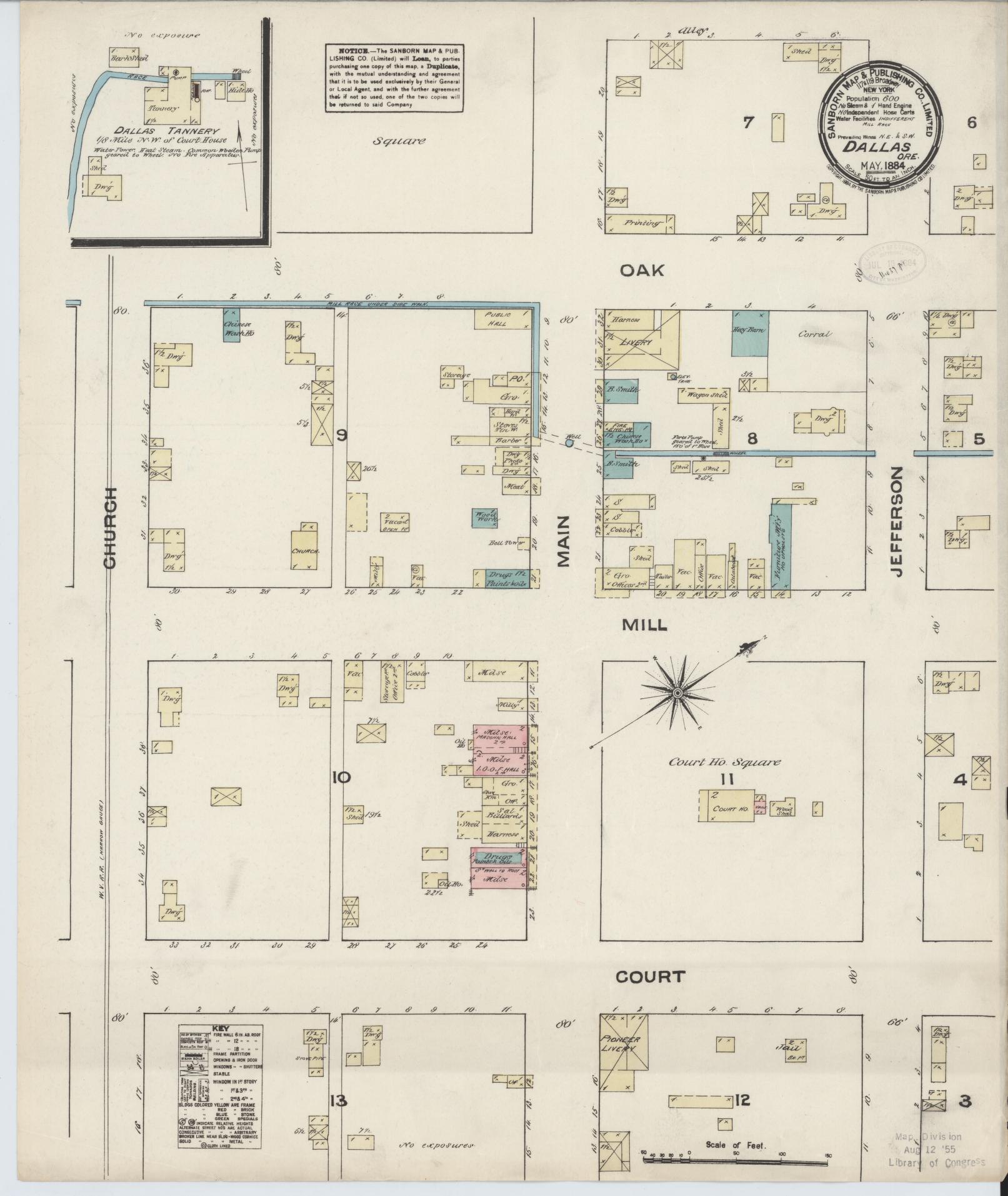 Sanborn Fire Insurance Map from Dallas, Polk County, Oregon (1884), Sheet #0001 - Historic Sanborn Fire Insurance Map Print, vintage old map wall art, antique decor, genealogy gift, Oregon Oregon map