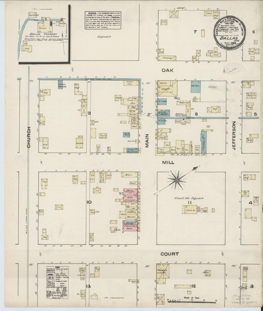 Sanborn Fire Insurance Map from Dallas, Polk County, Oregon (1884), Sheet #0001 - Historic Sanborn Fire Insurance Map Print, vintage old map wall art, antique decor, genealogy gift, Oregon Oregon map