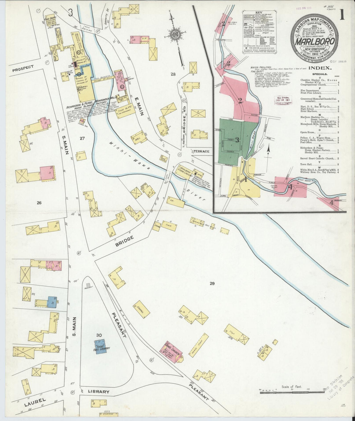 Sanborn Fire Insurance Map from Marlborough, Cheshire County, New Hampshire (1910), Sheet #0001 - Complete Map Set gallery image, historic Sanborn map, vintage wall art, New Hampshire New Hampshire