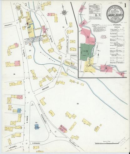 Sanborn Fire Insurance Map from Marlborough, Cheshire County, New Hampshire (1910), Sheet #0001 - Complete Map Set gallery image, historic Sanborn map, vintage wall art, New Hampshire New Hampshire
