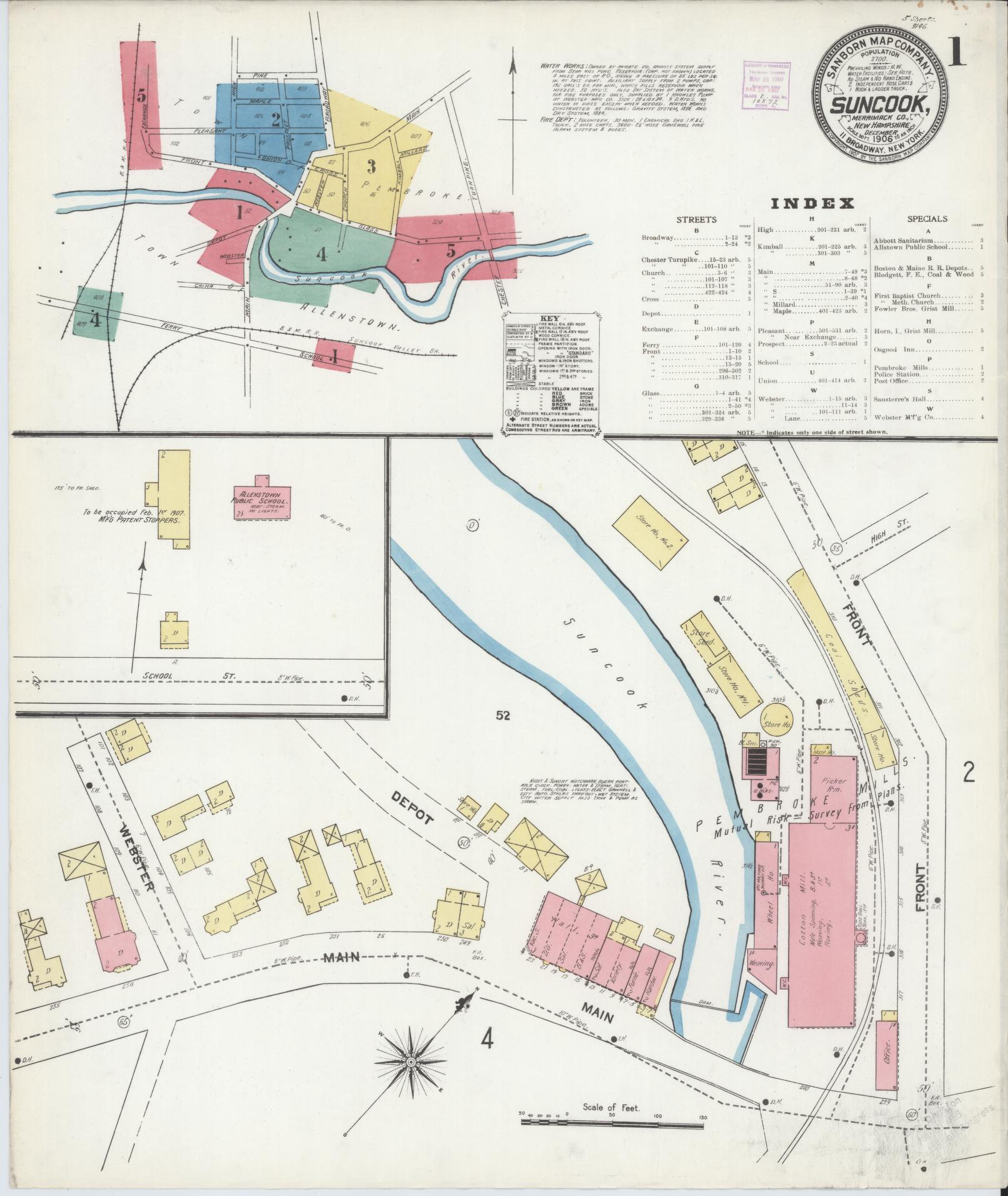 Sanborn Fire Insurance Map from Suncook, Merrimack County, New Hampshire. (1906) – Historic Sanborn Fire Insurance Map Print