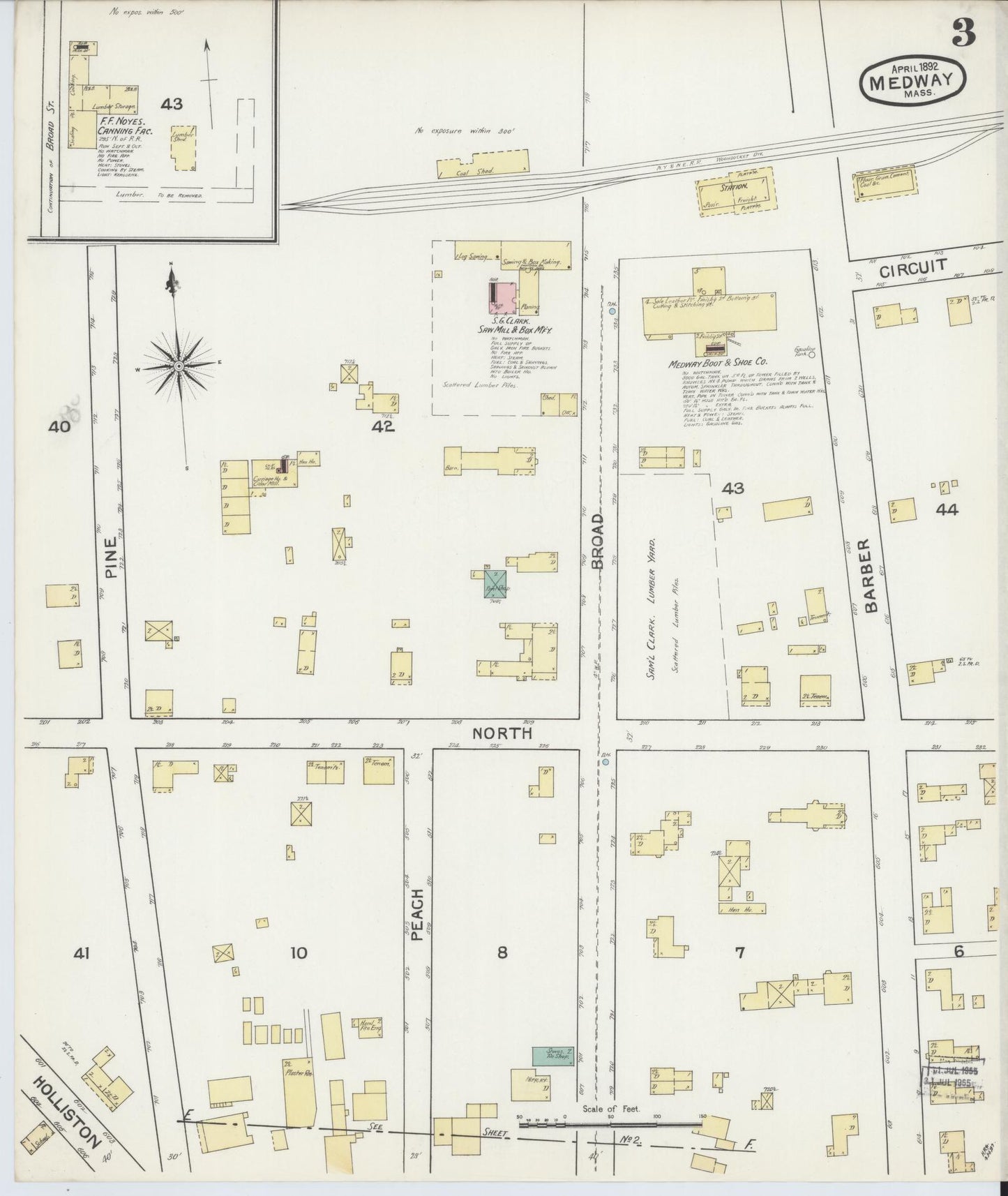 Sanborn Fire Insurance Map from Medway, Norfolk County, Massachusetts (1892), Sheet #0003 - Complete Map Set gallery image, historic Sanborn map, vintage wall art, Massachusetts Massachusetts