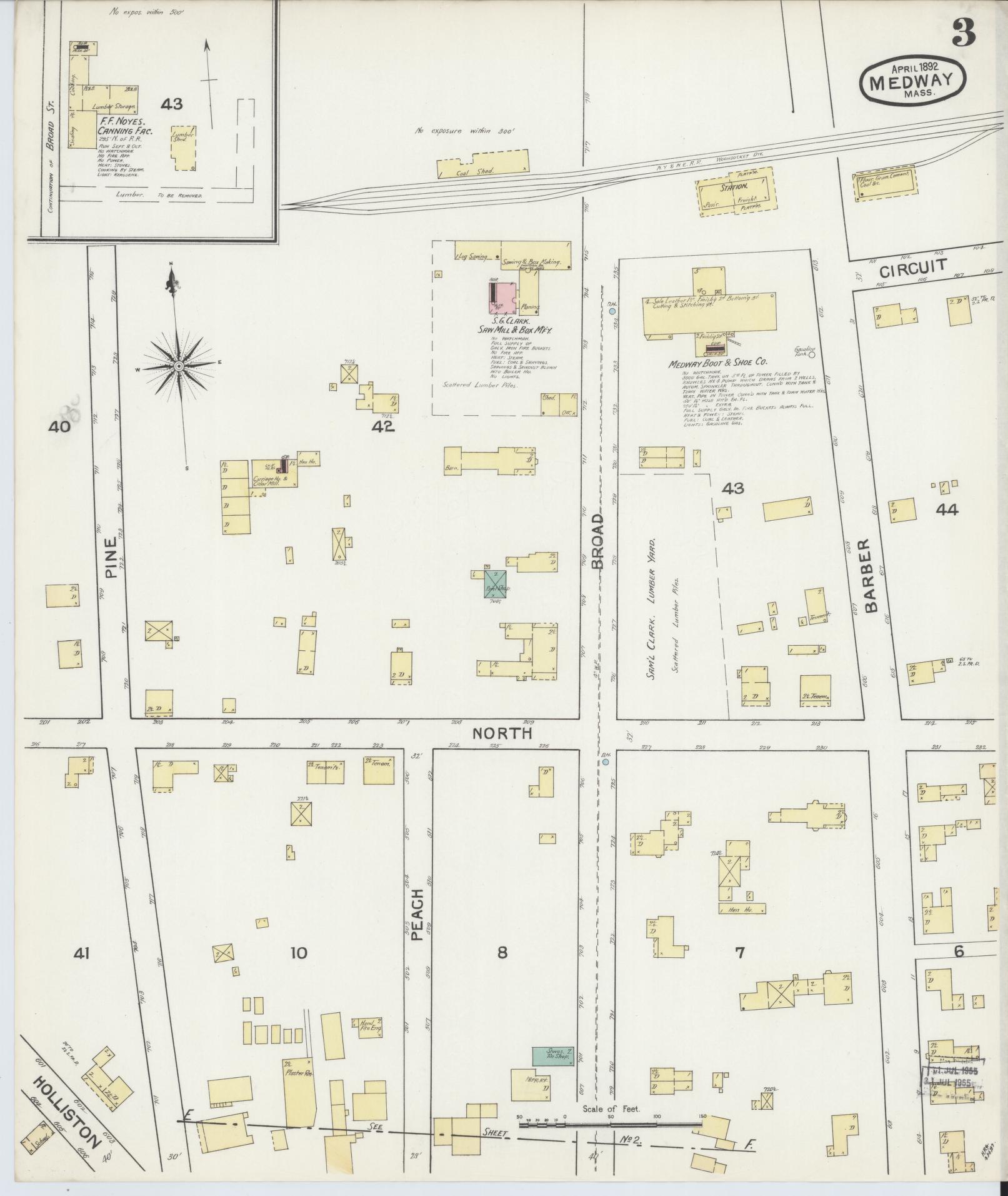 Sanborn Fire Insurance Map from Medway, Norfolk County, Massachusetts (1892), Sheet #0003 - Complete Map Set gallery image, historic Sanborn map, vintage wall art, Massachusetts Massachusetts