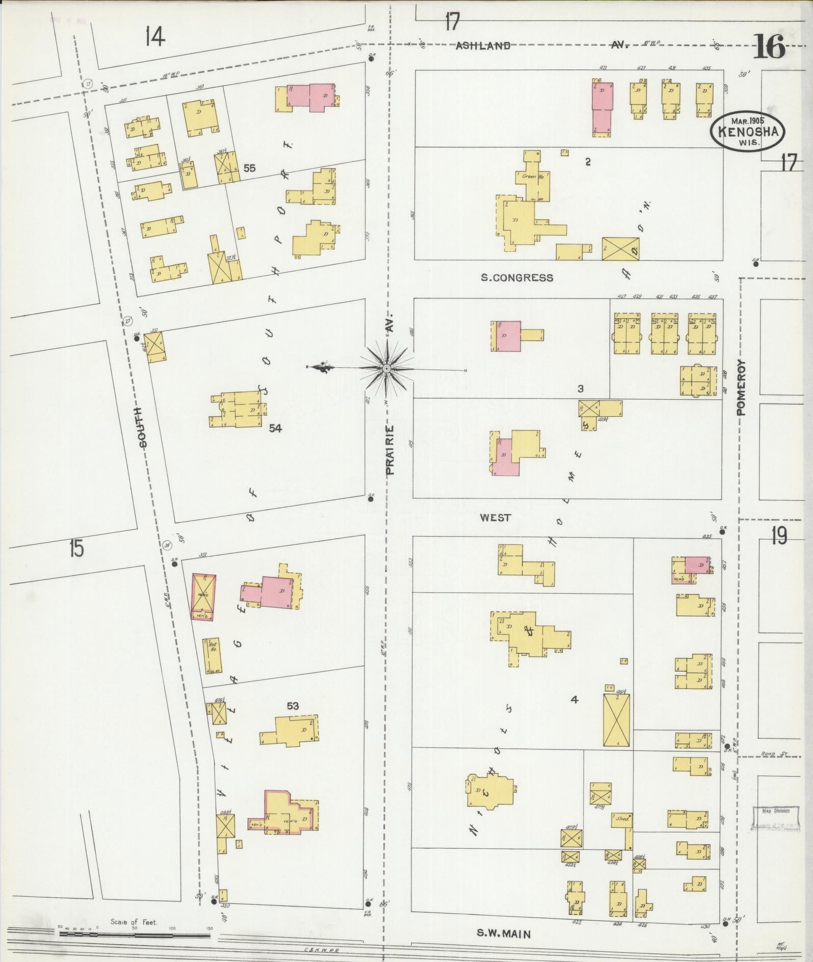 Sanborn Fire Insurance Map from Kenosha, Kenosha County, Wisconsin (1905), Sheet #0016 - Complete Map Set gallery image, historic Sanborn map, vintage wall art, Wisconsin Wisconsin